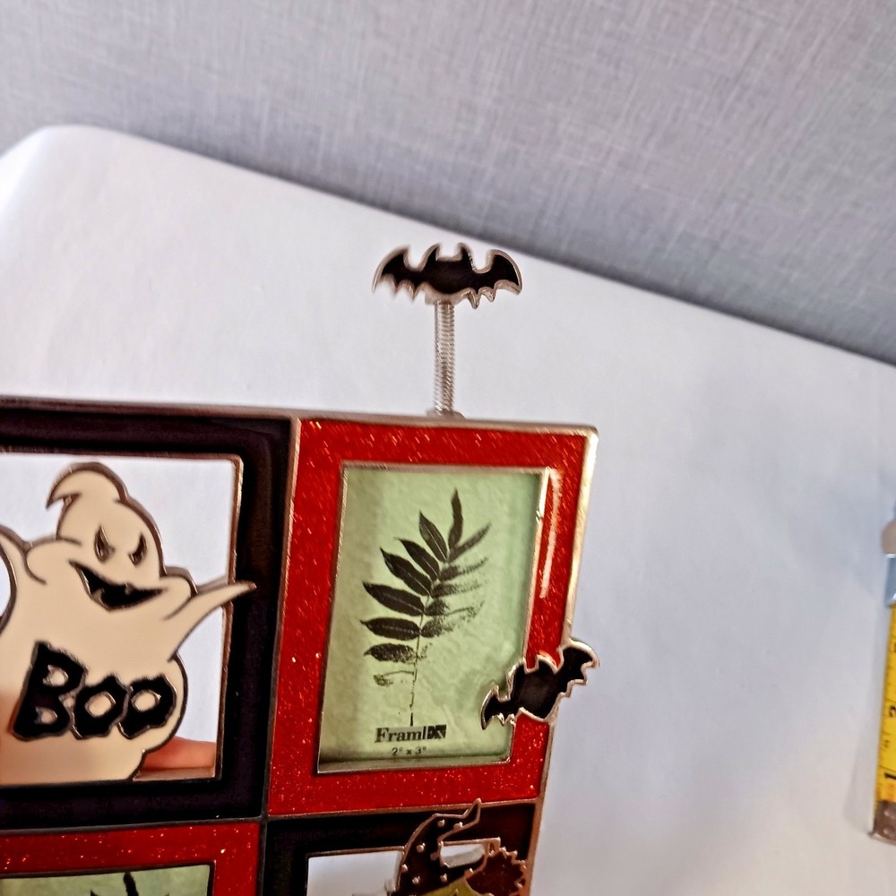 Halloween Double Picture Frame Ghost Witch Bat Glitter Orange Black 2 Photo - Picture 5 of 9